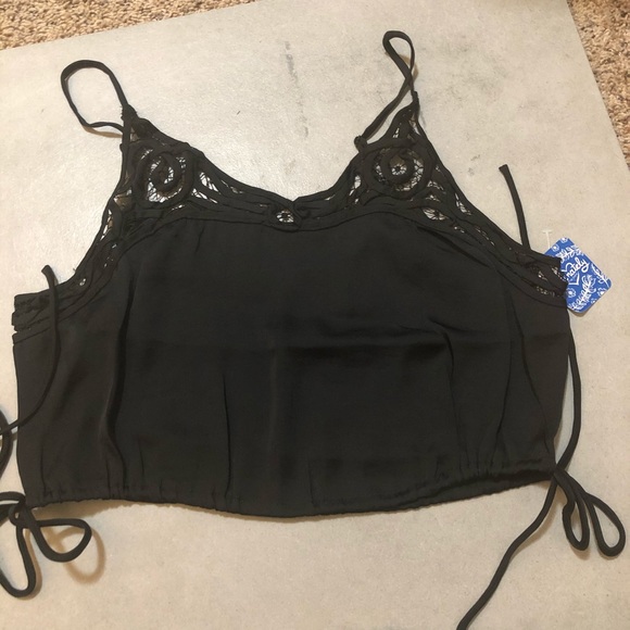 FREE PEOPLE Crochet-trim Blouson Brami Top Black - Picture 3 of 4